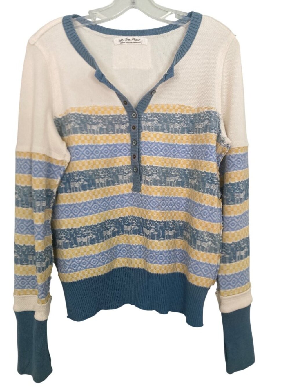 Free People "To The Woods" Henley sweater Size M Nordic / Fair Isle Cottagecore